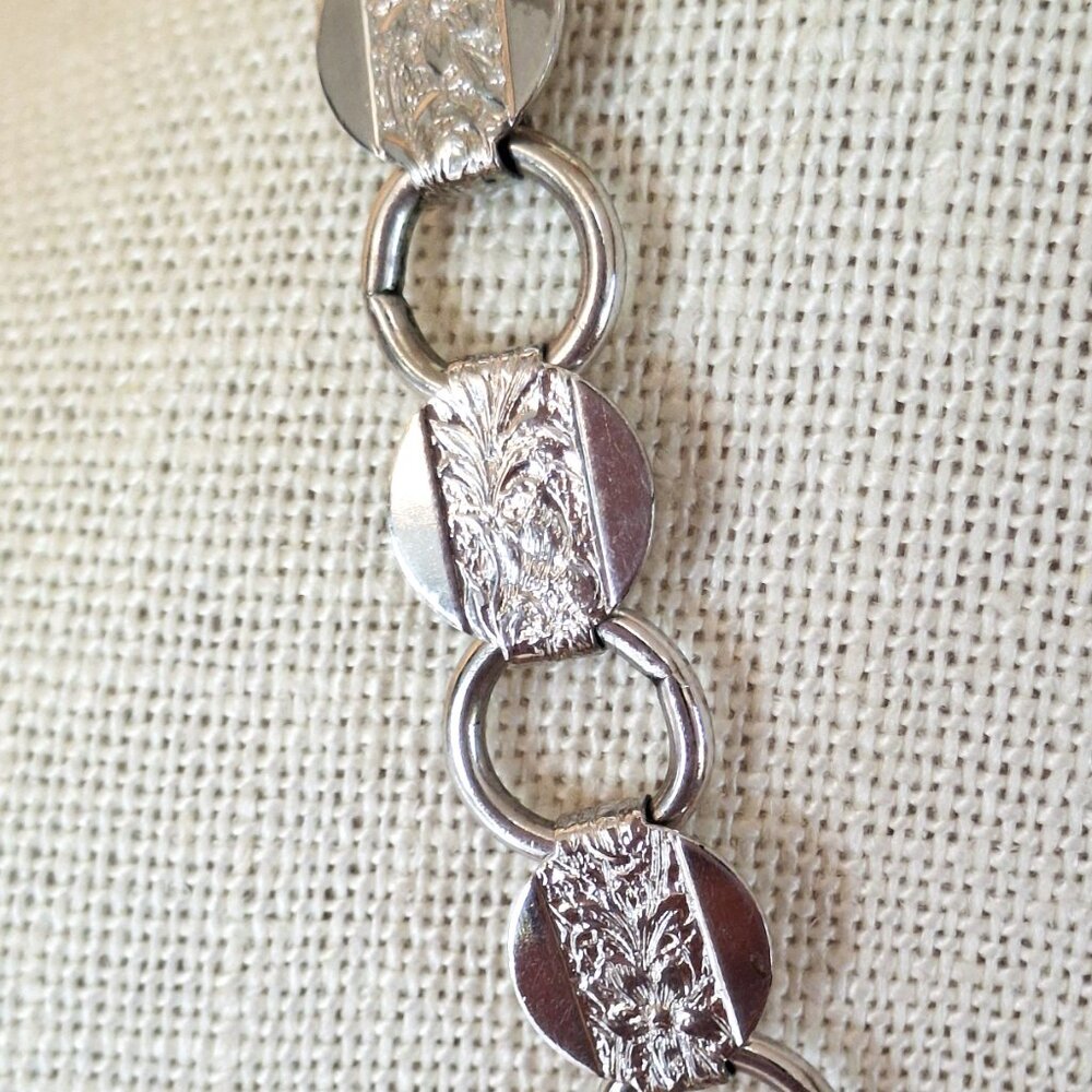 Vintage Sarah Coventry Silver-Tone Etched Floral Necklace and Bracelet